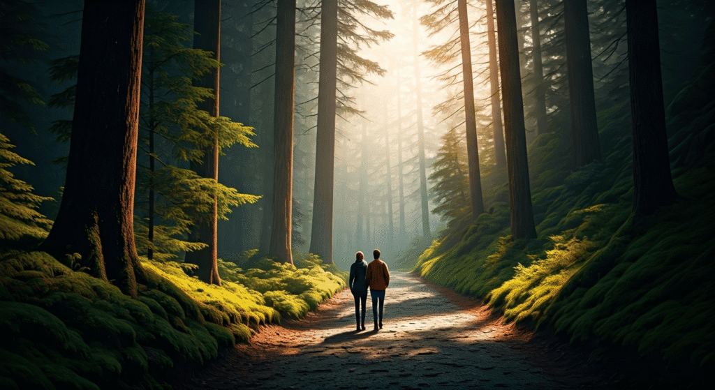 Promenade matinale dans une forêt lumineuse