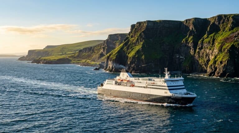 Traversée en ferry de Cherbourg vers l'Irlande avec vue sur les côtes maritimes