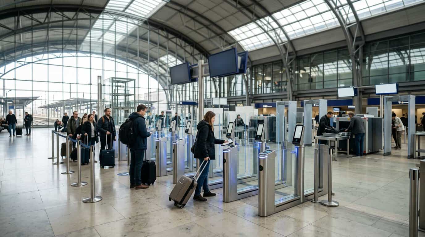Portiques de contrôle automatisés et zone de sûreté du terminal ferroviaire international