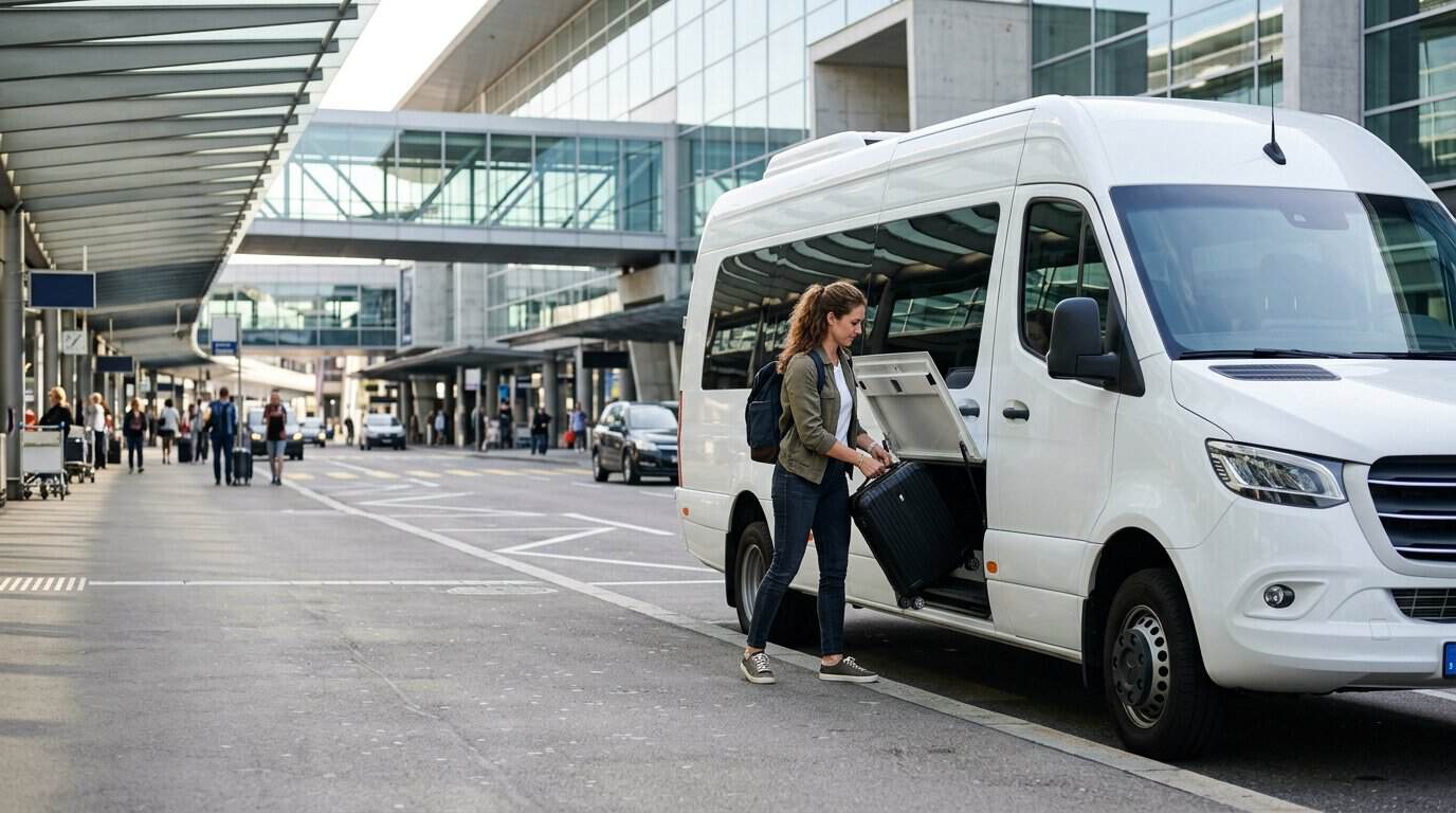 Transfert de voyageur en navette privée avec bagages vers le terminal de l'aéroport
